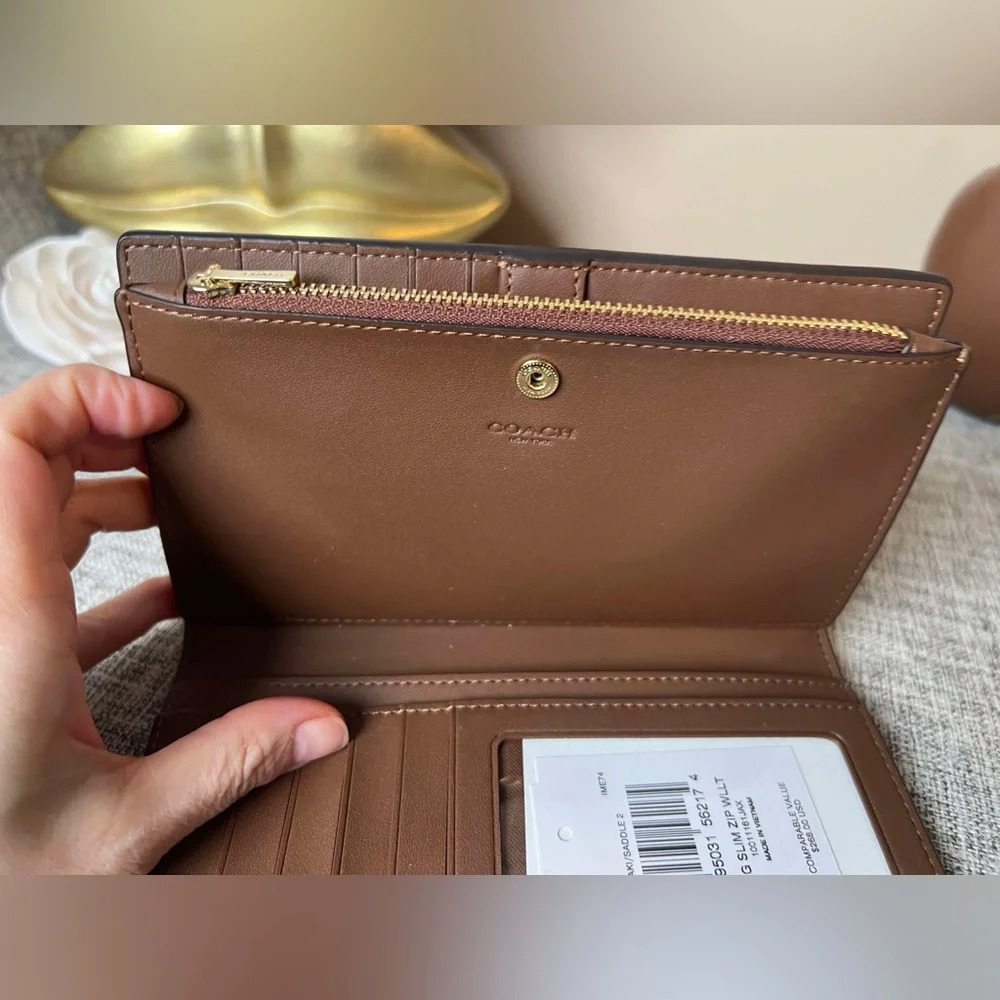 $119(NWT)Coach Slim Zip Wallet In Signature Canvas - Picture 6 of 7